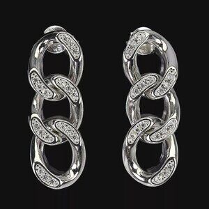 925 Sterling Silver Chain Stud Earrings with CZ